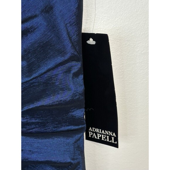 ADRIANNA PAPELL Blue Shimmer Sheath Dress 8 Ruched Split Neck Party Cocktail NEW - Picture 9 of 14